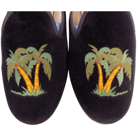 Stubbs and Wootton‎ Black Velvet Slippers with Palm Tree Embroidery 6.5 $545 🌴 - Picture 2 of 6